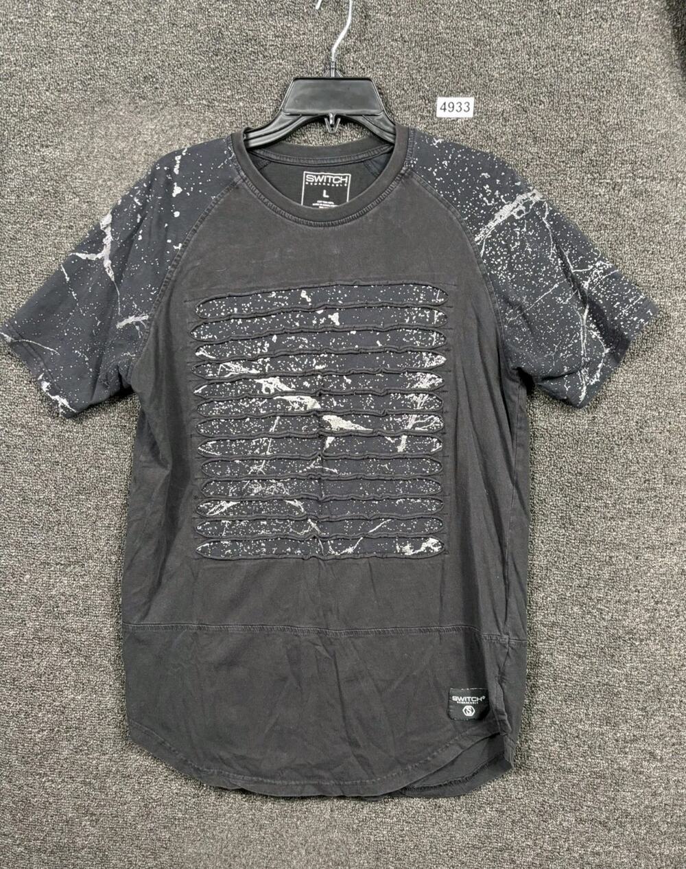 SWITCH Remarkable T-Shirt Mens Size L Black Short Sleeve with Silver Trim
